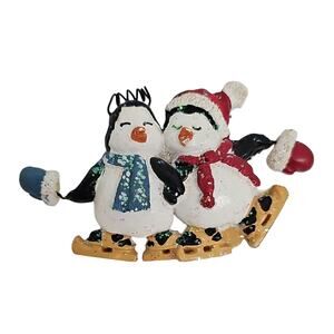 Adorable Penguin Pair with Scarves Hats and Moveable Mittens Pin Christmas 2x3
